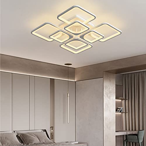 Lustre acrylique carré plafonnier LED moderne à 5 têtes géométriques pour chambre