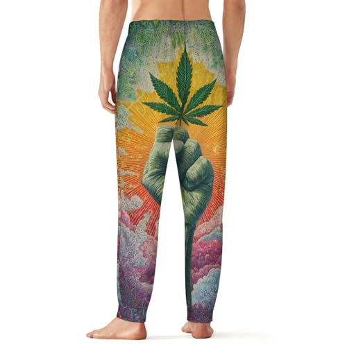 Psychedelic Weed Leaf Strong Fist Men's Pajama Pants Lounge Pant Sleepwear PJ Bottoms2
