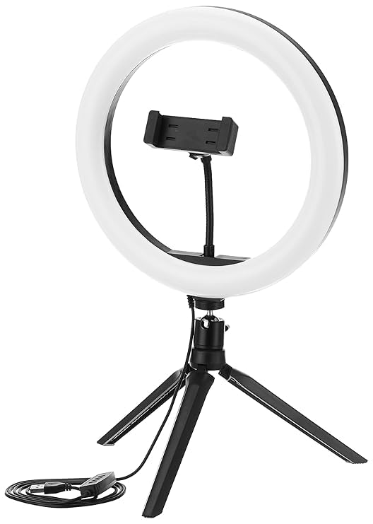 Basics LED Ring Light (10-inch) with Mini Stand Hot Shoe Adapter and 3 Temperature Modes for YouTube Photo-Shoot Vlogging & More (AB-RL-10) (Renewed)