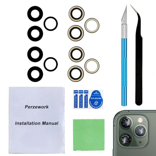 Perzework 2 Set Original Back Rear Camera Lens Glass Replacement for iPhone 11 Pro Max and iPhone 11 Pro with pre-Installed Adhesive and Reparing Toolkit
