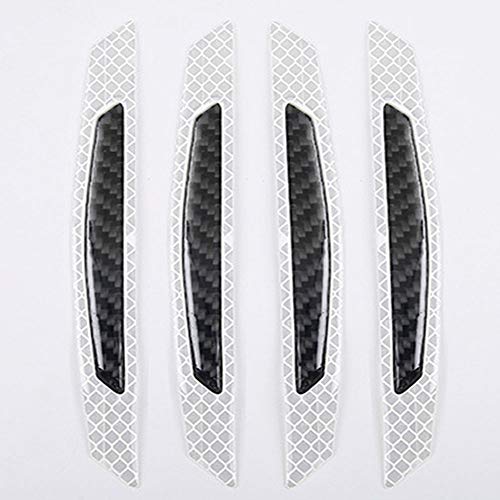 Image of ZYTC 4pcs 3D Super White Reflective Stickers Black Real Carbon Fiber Strips Car Side Door Edge Bumper Anti-Scratch Protection Guards Trim Stickers Universal