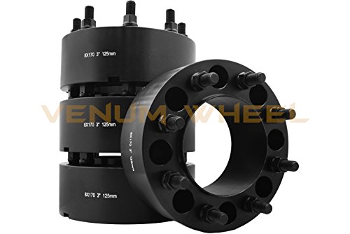 4 Pc 3" Thick Black Hub Centric Wheel Spacers Adapters Front + Rear (True Hub Centric) With Lip M14x1.5 Studs Lug Nuts Bolt-On Made In USA Works With Ford F-250 F-350 SRW Excursion (2003-2018)