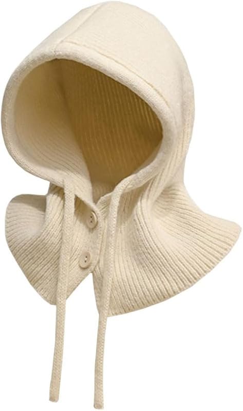 richmen Winter Hats for Women Balaclava Knit Beanie Skull Cap with Drawstring Hat Scarf Hooded for Girls Windproof Warm Unisex Collar Shawl Neck Protect Hat-picture-28