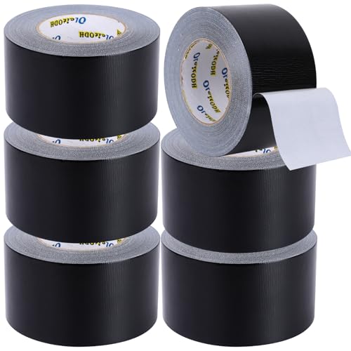 Image of Oleitodh 6 Pack 3 in Duct Tape Black Heavy Duty 330 Yards x 3 Inch - Strong, Flexible,No Residue,All-Weather and Tear by Hand - Bulk Value for Do-It-Yourself Repairs and Professional Use