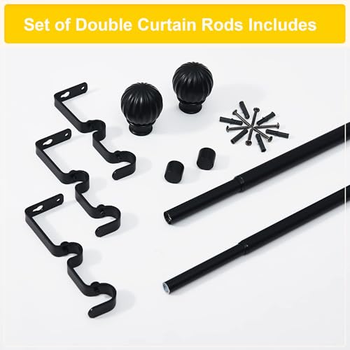 NICETOWN Curtain Rods 2-Pack 48-86 Inch, Matte Black Rods with Decorative Finials for Windows, Heavy Duty Window Drapery Poles for Indoor Outdoor Patio Bedroom