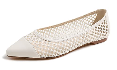 Image of FEVERSOLE Women's Woven Pointy Fashion Cutouts Breathable Knit Flat Shoes