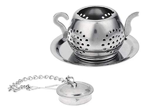 Infusor Chá Ervas Inox Mini Chaleira Tampa Corrente Bule