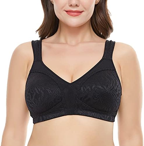 WingsLove Women's Full Coverage Non Padded Comfort Bra Minimizer Wire-Free Bra, Black, 42DD - 2