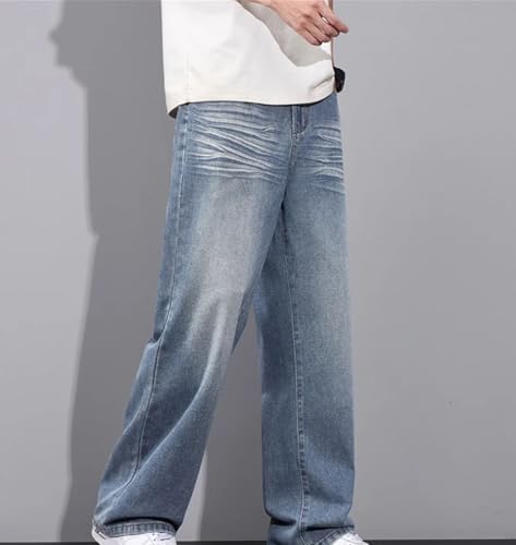 Men’S Wash Jeans Mid Waist Loose Fit Straight Leg Denim Pants Streetwear Style Zipper Fly Jeans3