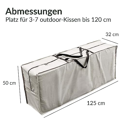 Chefarone Schutzhülle für Auflagen (125 x 50 x 32 cm) - Wasserabweisende Gartenpolster Aufbewahrung Tasche mit Tragegriff - 250D Polyester - inklusive Aufbewahrungsbeutel
