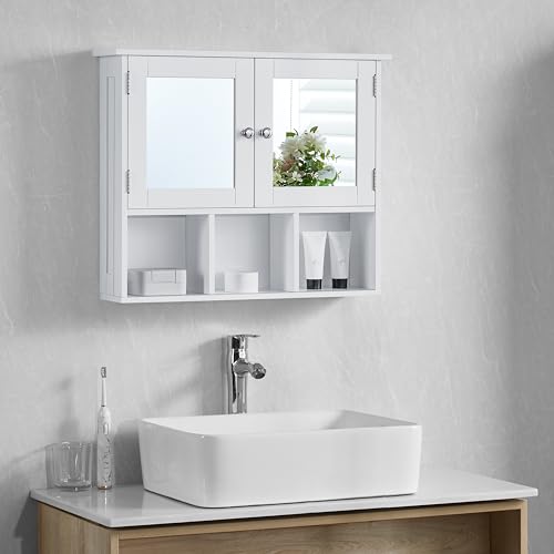 Bath Vida Priano Double Door Mirrored Bathroom Cabinet Storage Shelves Wall Mounted, White