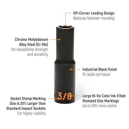Image of GEARWRENCH 8 Piece 3 /8 inch Drive 6 Point SAE Hi-Viz Deep Impact Socket Set | 84915H