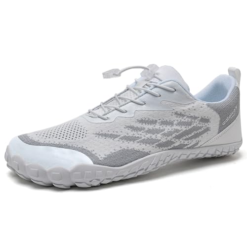 Image of WateLves Water Shoes Men Women Beach Barefoot Aqua Socks Breathable Wide Swim Outdoor Walking Anti Slip Pool Shoes for Hiking Kayaking Diving Surfing (C-White/Grey, 37)