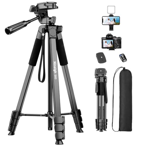 Nineigh 160cm Tripode para Movil Alto, Ligero Tripod de Aluminio con Control Remoto y Soporte Teléfono, Trípode Portátil de Viaje Compatible con iPhone/Camara