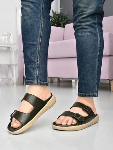 Image of HEALTH FIT Extra Soft Premium Classic Cushion Sliders /with Adjustable Buckle Strap & Light Weight Anti-SkidWaterproof Luxurious Slippers for Men's HF120