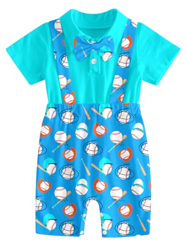 Image of BFUSTYLE Baby Boy Clothes Baseball Outfit 6-12 Months Infant Romper with Bowtie Short Sleeve Newborn Boys Boysuit
