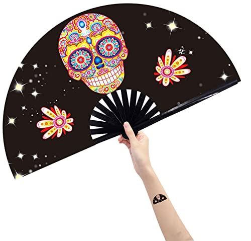 Amajiji Large Folding Hand Rave Fan Popping Fan for Line Dancing Clacking Fans for Boots On The Ground Dance,Party,Decoration,Festival (Alien)