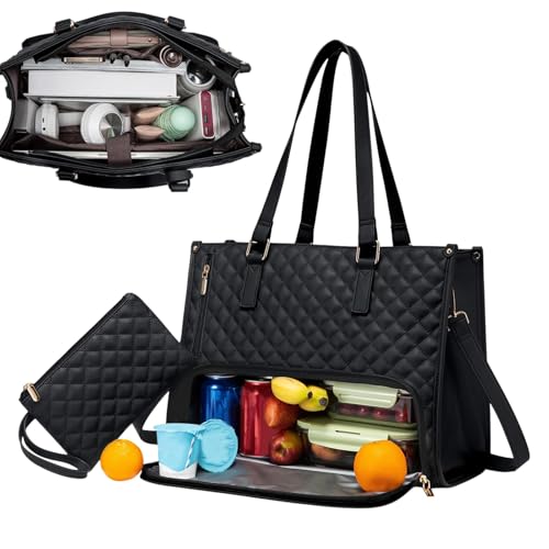 eaacaa Lunch Tote Bag For Women, Sac Repas Isotherme Femme, Sacs À Main Sac De Travail Grande Capacité Pour Ordinateur, Portable Avec Compartiment Isotherme, Tote De 15,6 Pouces Avec Compartiment