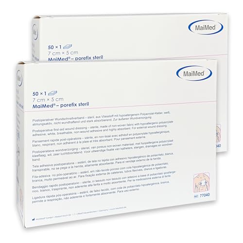 100 Stück Wundpflaster steril 7x5 - steriler Wundverband Pflaster sensitiv - Wundauflage nicht haftend 4x3 cm - Saugstark & Hautfreundlich - Akute Wundversorgung und postoperatives Pflaster