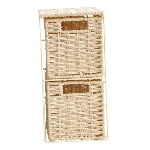 Homoyoyo Cesta De Ratán De Doble Capa Cajas Contenedor De Almacenamiento De Cubo Cesta De Almacenamiento De Juguetes Tapa Bol Canasta De Pastos Marinos Cuadrado Khaki Pvc Imitación Ratán