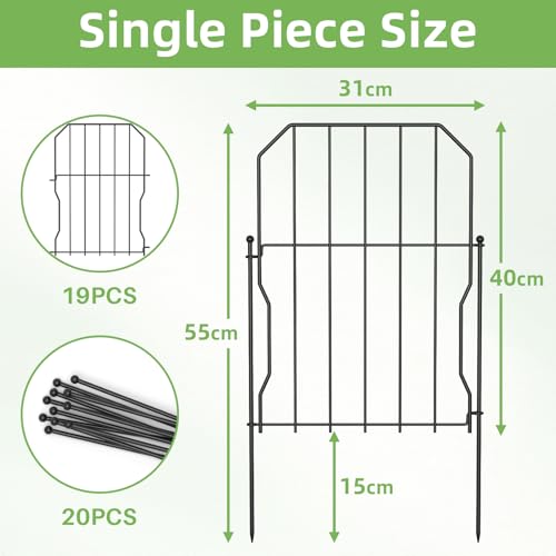 WELDUN Gartenzaun 19 Stücke Metall Steckzaun, Dekoration Gitterzaun für Garten, Winterfest Garten Zaun für Kaninchen, Hund, Hof, Hundezäune Gartenbeet Total 590 cm (L) x 55 cm (H)
