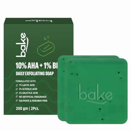 Image of BAKE 10% AHA + 1% BHA Scrub Treatment Soap with Lactic Acid, Glycolic Acid, 1% Salicylic Acid | For Clogged Pores, Exfoliation, Strawberry Skin & Bright Underarms | Soap for Women & Men | 100g x 2 (Pack of 2)