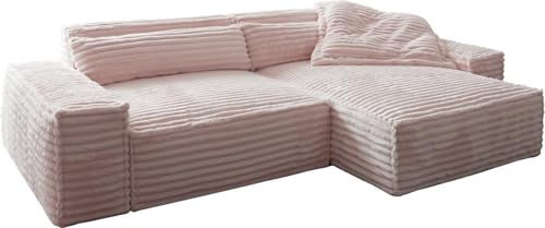 DELIFE Eckcouch Sirpio XL Plüschcord Rosé 270x170 cm Recamiere variabel