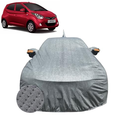 Image of Car Cover Compatible for Hyundai Eon (2011-2019) | 100% Waterproof Cover with Antenna & Reflective Mirror Pockets | Dustproof, Scratchproof, Heatproof Eon Car Cover |Soft Cotton Lining| Grey