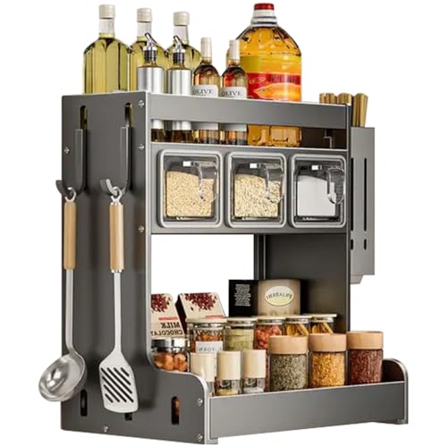 GYJZZW Estante para condimentos de cocina, soporte de pared con ganchos y soporte para utensilios, organizador de tarros para azúcar, sal, pimienta y aceite (3 cajas)