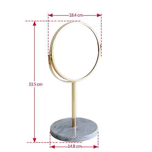 Iamagie Makeup Mirror Vanity Cosmetic 3x Magnifying Mirror Double-Sided Round Surface 360 Degree Swivel Rotation Metal Stand with Natural Marble Base for Home Bedroom Bathroom (Gold)
