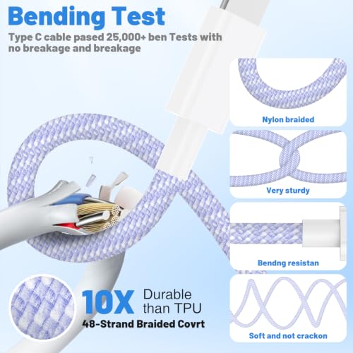 Image of USB C to Lightning Cable 2Pack 6FT+10FT,[Apple MFi Certified] Nylon Braided iPhone Fast Charging Cable, Power Delivery Charging Cord for iPhone 14 13 12 11 Pro Max /XS /Max /XR /8 /7,Pad Air /Pro,Purple