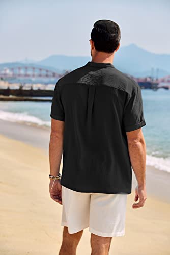 COOFANDY Men's Casual Henley Shirt Band Collar Short Sleeve Shirt Summer Beach Hippie T-Shirt3