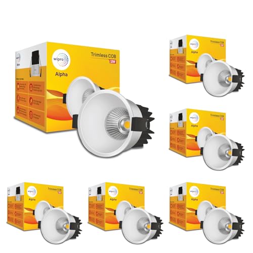 Image of wipro 12w Alpha Trimless COB | Neutral White (4000K) | Aluminium PDC Heat Sink | Sharp Beam Angle with Reflector for Home, Office and Store Cabinet Display | Pack of 6