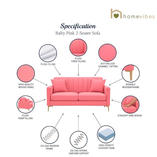 Image of 2 Seater Velum Fabric Sofa Set for Living Room, Modern Design with High Density Foam, Solid Wood Frame, Ergonomic Comfortable Seating for Home & Office (Baby Pink, 2 Seater) | Soft foam comfort, Strong wood frame
