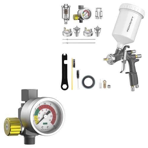 InoKraft D1 LVLP Spray Gun Premium Kit & Air Compressor Regulator