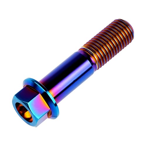 Image of Titanium Bolt M12 30 35 40 45 50 55 60 65 70 75 80 85 90mm Hex Small Flange Head for Motorcycle Car Modification Pack of 4 (M12x50mm Pitch 1.5, Burnt Blue)