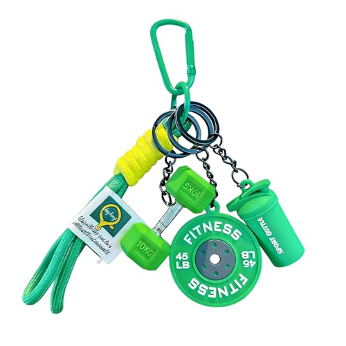 BelleFlair Porta-chaves fitness com halteres, pesos, acessórios de ginásio bonitos para mulheres e homens, acessórios para chaves de carro CrossFit, Verde, L