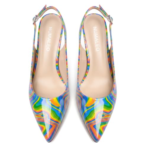 Image of NUMALEO Slingback Heels for Women Pointed Close Toe Kitten Heels Patent Pumps Dress Party Comfy Heeled Sandals Stiletto 2.5 Inch Dress Shoes