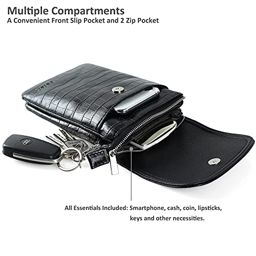 Image of befen Genuine Leather Small Crossbody Bags for Women Cell Phone Bag Cross Body Purses,Silver Zipper