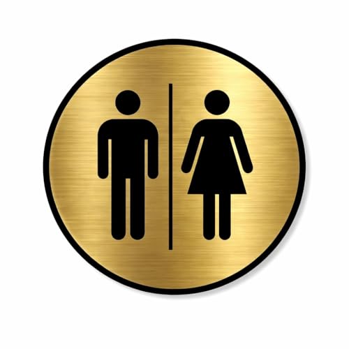 Image of Premium Brush Finish Golden Acrylic Unisex Washroom Men Women Sign Easy to Mount Double Side Tape 5.8 Inch Self-Adhesive Business Stores Cafe Shop Hospital School Office Hotel