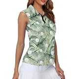 Irisjudy Tropical Plant Golf Womens Sleeveless Golf Shirts Golf Palm Leaves Racerback Tennis Tank Tops Hawaii Style 1/4 Zip Up Collared Golf Polo Shirts for Women