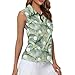 Irisjudy Tropical Plant Golf Womens Sleeveless Golf Shirts Golf Palm Leaves Racerback Tennis Tank Tops Hawaii Style 1/4 Zip Up Collared Golf Polo Shirts for Women