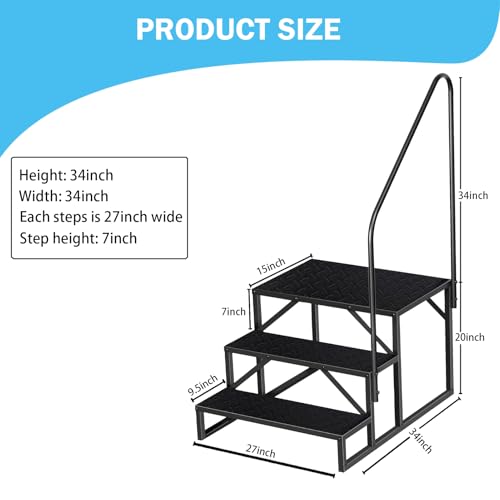 image for Aysiofdy RV Step Stool, 3 Step Ladder, Hot Tub Steps with Handrail, Po