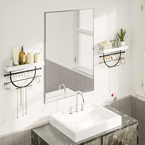 Szqinji Hanging Jewelry Organizers Wall Mounted 2 Pack With Solid Wood Shelf Display, Large Storage Wall Jewelry Holder Display For Necklaces Earrings Rings Bracelets White #TOP2