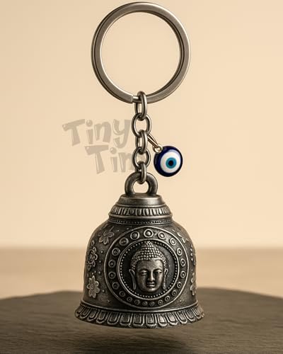 Image of Tiny Tim Guardian Bell with Evil Eye Charm - Protective Motorcycle & Car Accessory - Tibetan-Inspired Design - Wards Off Negative Energy - Ideal Gift for Bikers & Travelers