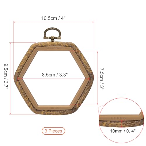 Image of PATIKIL 4x3.7inch Embroidery Hoops, 3Pieces Imitated Wood Hexagon Frame Cross Stitch Hoop Ring for Embroidery Art Craft Sewing Ornaments Hanging Decoration