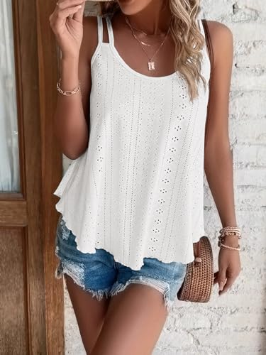 ATHMILE Cute Summer Tops White Tank Tops Eyelet Embroidery Sleeveless Spaghetti Strap Tops Scoop Neck Sexy Loose Fit Casual Summer Flowy Cami - Image 3