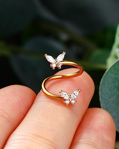 Jewseen Butterfly Twist Helix Earrings 16G Gold Cartilage Earring Lip Piercing Jewelry 316L Stainless Steel Spiral Barbell Labret Earring for Women Men2