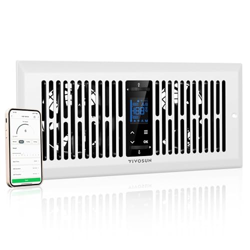 VIVOSUN Quiet Register Booster Fan for 𝟒" 𝐱 𝟏𝟎" Holes, Cooling Heating Vent Fan with 10-Speeds App Control &Adjustable Wind Direction, Thermostat Control for Bedroom, Bathroom &Attic, White