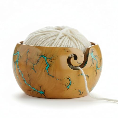 Image of Lichtenberg Figure Yarn Bowl - Handmade Wooden Yarn Bowl for Knitting Yarn Ball Holder - Yarn Bowls with Holes Crochet Bowl Holder - Yarn Storage Bowl 7 inch x 4 inch inches (FRBW)